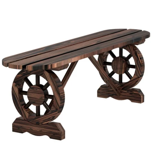 PANCHINA DA GIARDINO CON GAMBE A RUOTA DI CARRO E SEDUTA A DOGHE 120X29X39 CM MARRONE - MAURY'S