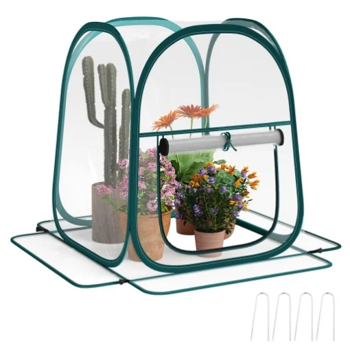 MINI SERRA POP UP CON COPERTURA IN PLASTICA FINESTRA AVVOLGIBILE E BORSA 70X70X80 CM TRASPARENTE - MAURY'S