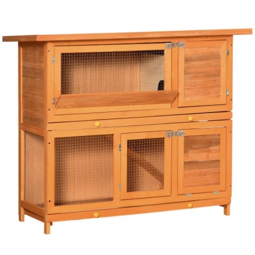 CONIGLIERA DA ESTERNO IN LEGNO CON CASETTA E RECINTO A 2 PIANI 122X48X100 CM - MAURY'S