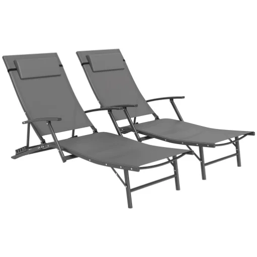 SET 2 SDRAIO DA GIARDINO PIEGHEVOLI CON SCHIENALE REGOLABILE SU 4 LIVELLI E CUSCINO GRIGIO - MAURY'S