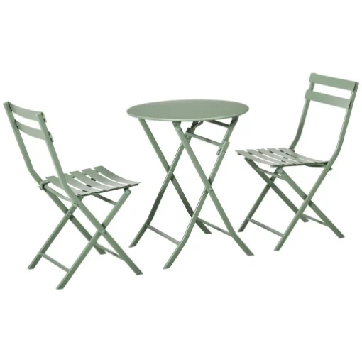 SET DA GIARDINO 3 PEZZI PIEGHEVOLI IN ACCIAIO 2 SEDIE 42X50X81 CM E TAVOLINO Ø60X71 CM VERDE - MAURY'S