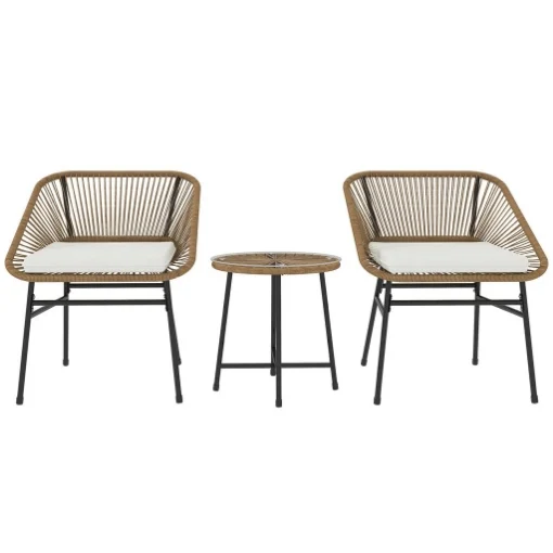 SET DA GIARDINO 3 PEZZI IN RATTAN PE E ACCIAIO CON 2 SEDIE CON CUSCINI E TAVOLINO ROTONDO MULTICOLORE - MAURY'S