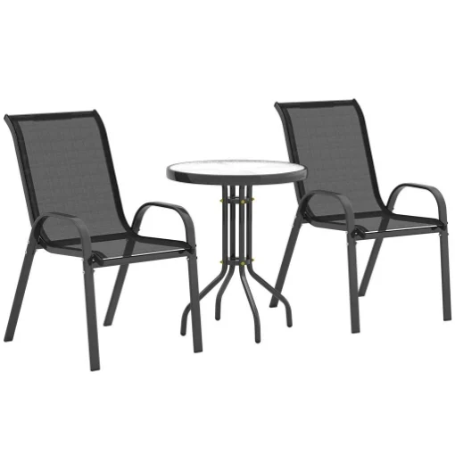 SET DA GIARDINO 3 PEZZI CON 2 SEDIE DA GIARDINO 54X71X93 CM E TAVOLINO ROTONDO Ø 60X71 CM IN ACCIAIO NERO - MAURY'S