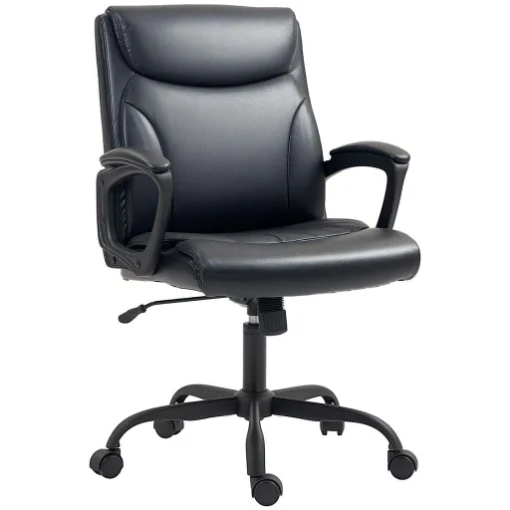 SEDIA DA UFFICIO RECLINABILE AD ALTEZZA REGOLABILE IN FINTA PELLE E ACCIAIO 60X68X95.5-105 CM NERO