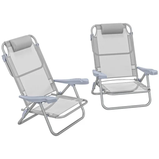 SET 2 SEDIE DA CAMPEGGIO PIEGHEVOLI E RECLINABILI SU 6 LIVELLI IN ALLUMINIO E SCHIUMA 62X65X80 CM GRIGIO CHIARO - MAURY'S