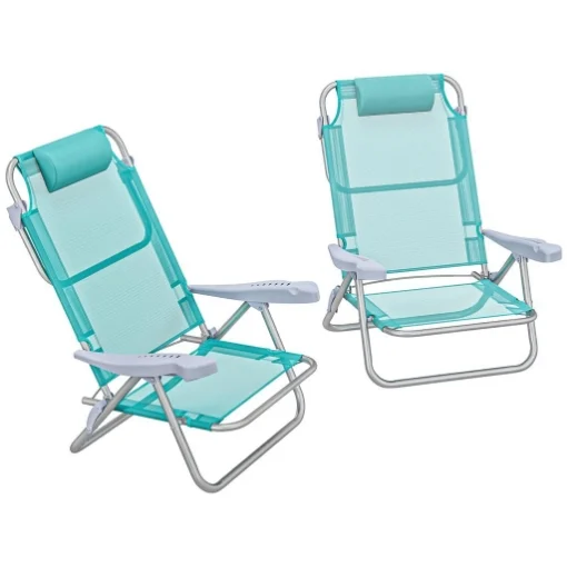 SET 2 SEDIE DA CAMPEGGIO PIEGHEVOLI E RECLINABILI SU 6 LIVELLI IN ALLUMINIO E SCHIUMA 62X65X80 CM GRIGIO A AZZURRO - MAURY'S