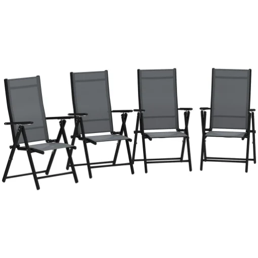 SET 4 SEDIE DA GIARDINO PIEGHEVOLI E TRASPIRANTI CON BRACCIOLI IN ACCIAIO E POLIESTERE 56X69X106 CM GRIGIO - MAURY'S