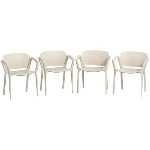 SET 4 SEDIE DA GIARDINO IMPILABILI IN PP DAL DESIGN MODERNO CON BRACCIOLI 60X56X75 CM BIANCO - MAURY'S