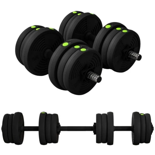 SET 2 IN 1 CON 2 MANUBRI CONVERTIBILI IN BILANCIERE PESO TOTALE 20 KG E DISCHI PESI REGOLABILI NERO - MAURY'S