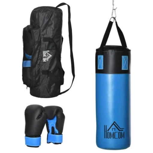 SET SACCO DA BOXE DA APPENDERE CON GUANTONI SACCO PER PUGILATO A 3 STRATI CON BORSA DI TRASPORTO BLU - MAURY'S