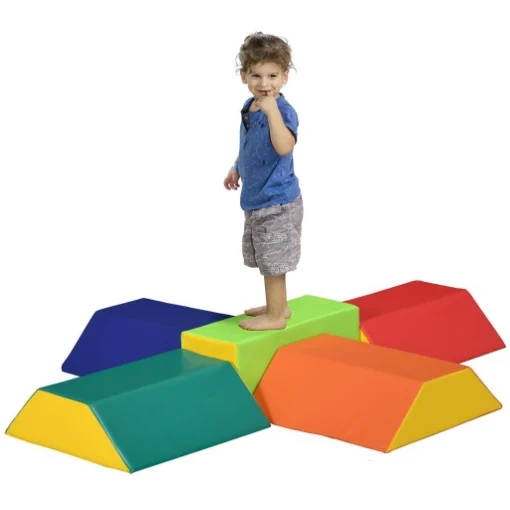 SET COSTRUZIONI MORBIDE PER BAMBINI CON 5 BLOCCHI A RETTANGOLO E TRAPEZIO IN PU E EPE 48.3X19.1X48.3 CM MULTICOLORE - MAURY'S