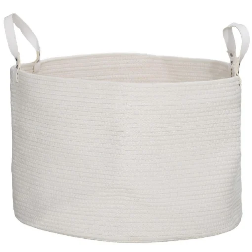 CESTO PORTABIANCHERIA DA 88L PORTATILE E PIEGHEVOLE CON MANICI IN COTONE NATURALE Ø 56X35.5 CM CREMA - MAURY'S