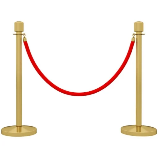 COLONNINE SEGNAPERCORSO IN ACCIAIO INOX ORO CON CORDA VELLUTATA ROSSA DI 1.5 M E BASE RIEMPIBILE Ø 32X96 CM - MAURY'S