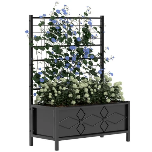 LETTO PER ORTO RIALZATO CON TRALICCIO PER PIANTE RAMPICANTI IN ACCIAIO ZINCATO 90X40X120 CM NERO - MAURY'S