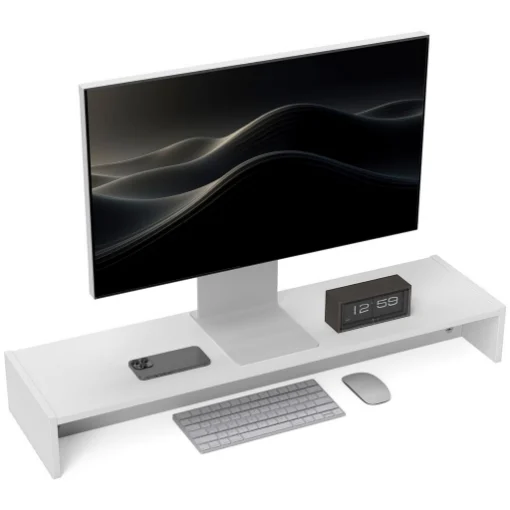 SUPPORTO PER MONITOR CON 2 VANI CONTENITORE IN LEGNO 100X27X15 CM BIANCO - MAURY'S