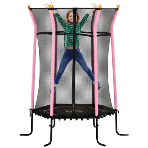 TAPPETO ELASTICO PER BAMBINI CON INGRESSO A CERNIERA E PALI IMBOTTITI IN ACCIAIO PP E EPE Ø 163.5X190 CM ROSA - MAURY'S