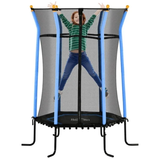 TAPPETO ELASTICO PER BAMBINI CON INGRESSO A CERNIERA E PALI IMBOTTITI IN ACCIAIO PP E EPE Ø 163.5X190 CM AZZURRO - MAURY'S