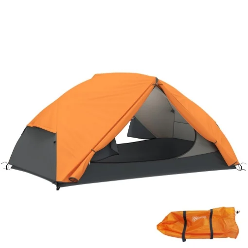 TENDA DA CAMPEGGIO 2 POSTI CON 2 VESTIBOLI 2 PORTE 2 FINESTRE E BORSA DI TRASPORTO 2.8X2.25X1.1 CM ARANCIONE - MAURY'S