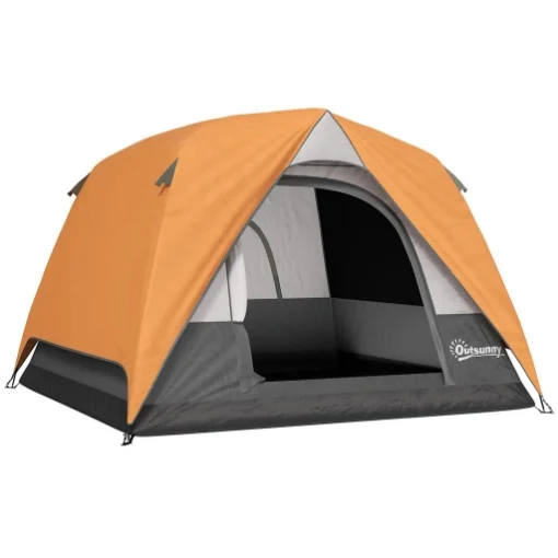 TENDA DA CAMPEGGIO PER 3 PERSONE IMPERMEABILE CON TASCA GANCIO PER LANTERNA E BORSA 2X2X1.35M ARANCIONE - MAURY'S