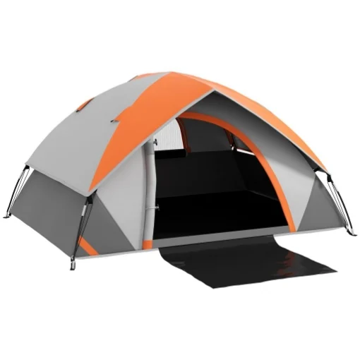 TENDA DA CAMPEGGIO 2 POSTI CON FINESTRA A RETE E GANCIO IN POLIESTERE 210X150X110 CM GRIGIO E ARANCIONE - MAURY'S