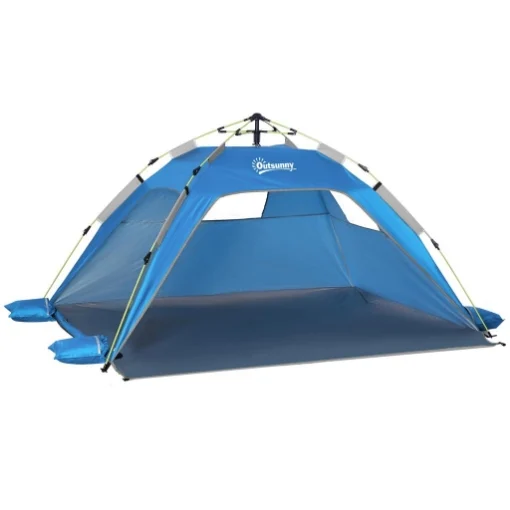 TENDA DA SPIAGGIA POP UP CON PORTA A CERNIERA IN POLIESTERE E FIBRA DI VETRO 220X173X120 CM BLU CIELO E GRIGIO - MAURY'S