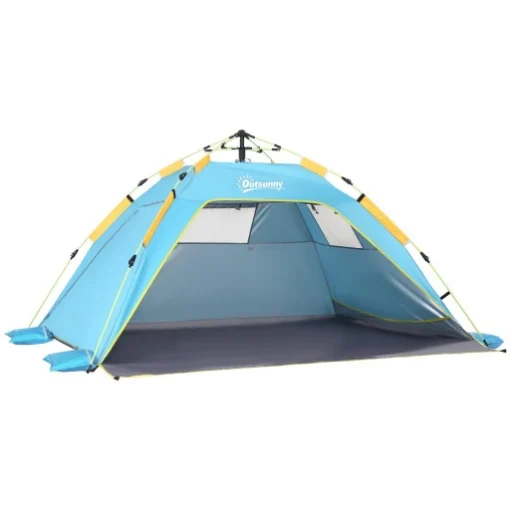 TENDA DA SPIAGGIA POP UP CON PORTA A CERNIERA IN POLIESTERE E FIBRA DI VETRO 220X173X120 CM BLU CHIARO E GIALLO - MAURY'S