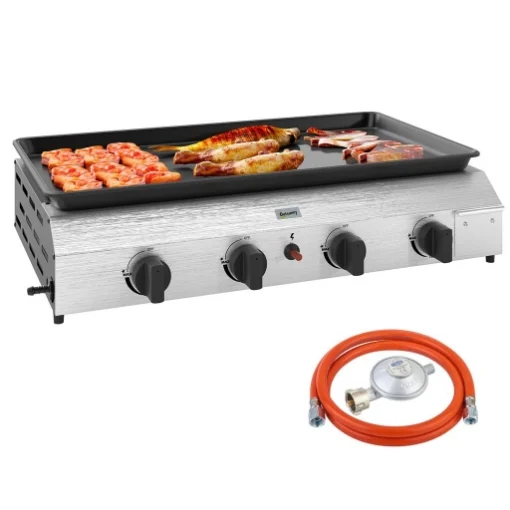 PIASTRA BARBECUE A GAS CON 4 BRUCIATORI DA 2.4KW E PIANO ANTIADERENTE 77X44.5X19 CM ARGENTO - MAURY'S