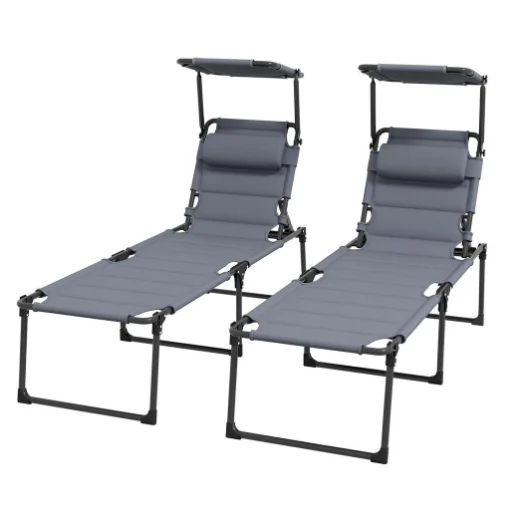 SET 2 LETTINI PRENDISOLE RECLINABILI AD ALTEZZA REGOLABILE 70X201.5X45 CM NERO GRIGIO - MAURY'S