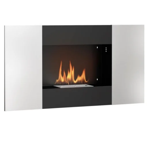 CAMINO A BIOETANOLO 0.9L DA PARETE CON PANNELLO PROTETTIVO IN ACCIAIO INOX E VETRO 100X15X54 CM NERO E ARGENTO - MAURY'S