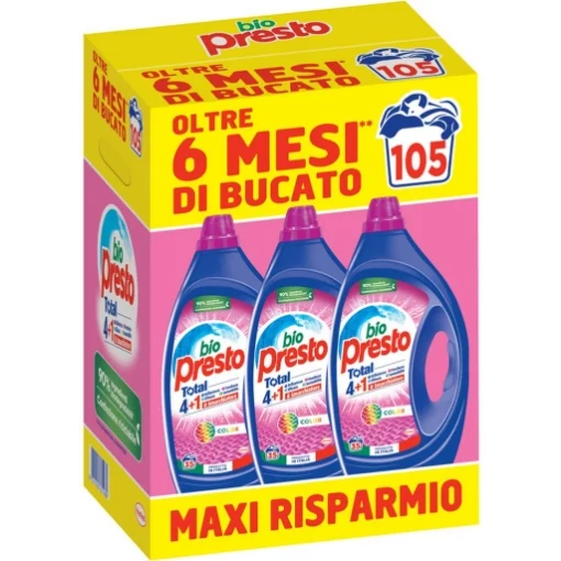 BIOPRESTO DETERSIVO COLOR TOTAL 4+1 MAXI RISPARMIO PRODOTTO IN ITALIA 105 LAVAGGI 3 PZ 3X1.575 ML - BIO PRESTO