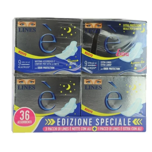 LINES ASSORBENTI 4 PZ PER NOTTE CON ALI + 1 PZ EXTRA CON ALI EDIZIONE SPECIALE 36 ASSORBENTI