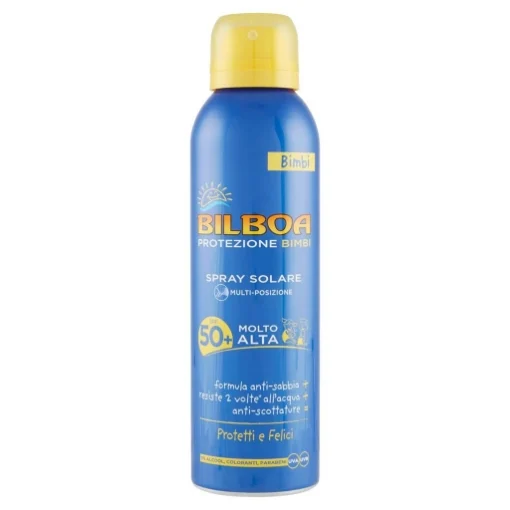 BILBOA PROTEZIONE SOLARE PRAY PER BAMBINI FORMULA ANTI-SABBIA ANTI-SCOTTATURA 0% ALCOOL 50+ MOLTO ALTA 150 ML