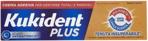 KUKIDENT PLUS CREMA ADESIVA PER DENTIERE TOTALI E PARZIALI SCUDO ANTIBATTERICO SAPORE NEUTRO TENUTA INSUPERABILE 35 G