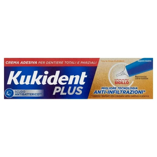 KUKIDENT PLUS CREMA ADESIVA PER DENTIERE TOTALI E PARZIALI ANTI-INFILTRAZIONE SCUDO ANTIBATTERICO SAPORE NEUTRO 35 G