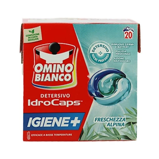 OMINO BIANCO DETERSIVO IDROCAPS IGIENE + EFFICACE A BASSE TEMPERTURE FRESCHEZZA ALPINA 20 LAVAGGI 380 ML