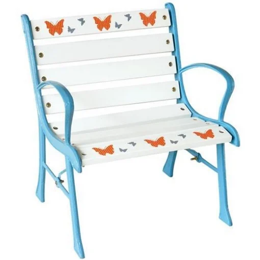 POLTRONA BIMBO IN GHISA 8 DOGHE IN LEGNO LACCATE CON DECORAZIONI COLORE BIANCO E CELESTE 43X40XH 50 CM OKX - GDLC