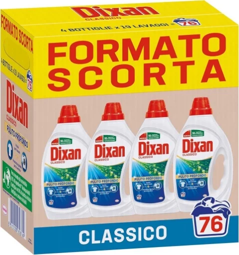 DIXAN DETERSIVO CLASSICO PULIZIA PROFONDA + FRESCHEZZA IGIENICA 4 BOTTIGLIE 76 LAVAGGI FORMATO SCORTA 4X855 ML