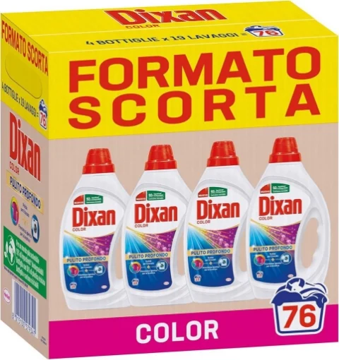 DIXAN DETERSIVO COLOR PULITO PROFONDO + FRESCHEZZA IGIENIOCA PER LA LAVATRICE FORMATO SCORTA 4 BOTTIGLIE 76 LAVAGGI 4X885 ML