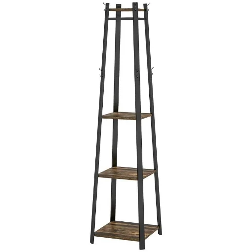 APPENDIABITI DA TERRA CON 8 GANCI, 3 RIPIANI E MENSOLA SUPERIORE, 34X34X170 CM, MARRONE - MAURY'S