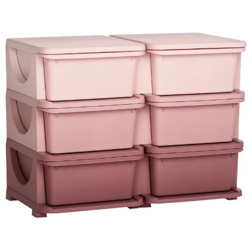 CASSETTIERA 6 CASSETTI PER BAMBINI 3-6 ANNI CON BORDI ARROTONDATI, IN PP ROSA, 75X37X56.5 CM