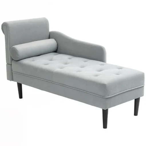 CHAISE LONGUE CON RIVESTIMENTO TRAPUNTATO EFFETTO VELLUTO GRIGIO, IN LEGNO MASSELLO E SPUGNA, 146X61X82.5 CM - MAURY'S