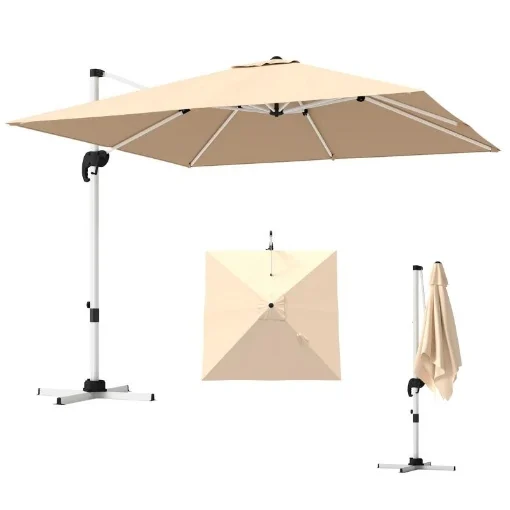 OMBRELLONE A BRACCIO INCLINABILE CON BASE A CROCE IN POLIESTERE ALLUMINIO E METALLO 295X295X260 CM CACHI - MAURY'S