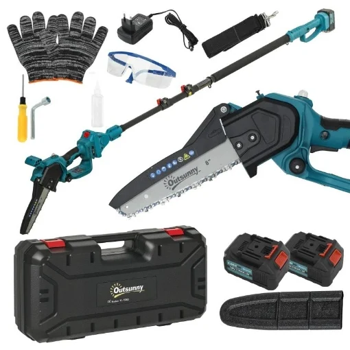 MOTOSEGA A BATTERIE 2 IN 1 CON PALO TELESCOPICO, MOTORE BRUSHLESS, 2 BATTERIE E BLOCCO DI SICUREZZA, BLU - MAURY'S