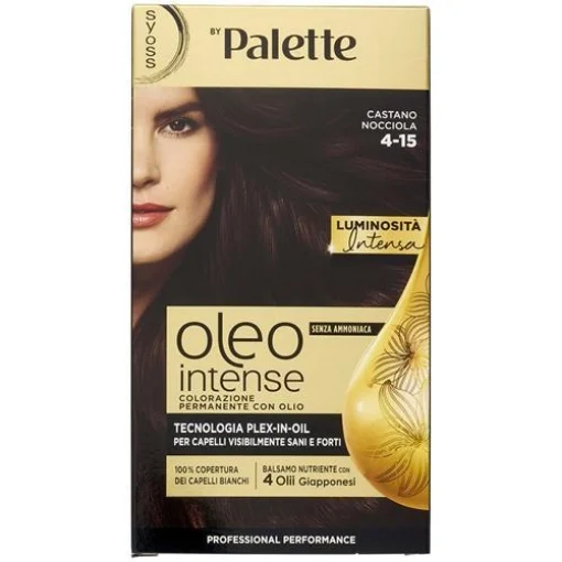 PALETTE SYOSS - OLEO INTENSE TINTA CAPELLI COLORAZIONE PERMANENTE 100% ZENZA AMMONIACA COPERTURA CAPELLI BIANCHI 4.15 CASTANO NOCCIOLA