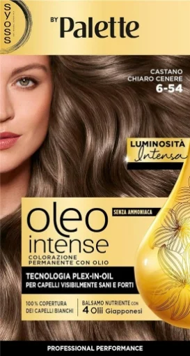 PALETTE SYOSS - OLEO INTENSE TINTA CAPELLI COLORAZIONE PERMANENTE 100% ZENZA AMMONIACA COPERTURA CAPELLI BIANCHI 6.54 CASTANO CHIARO CENERE