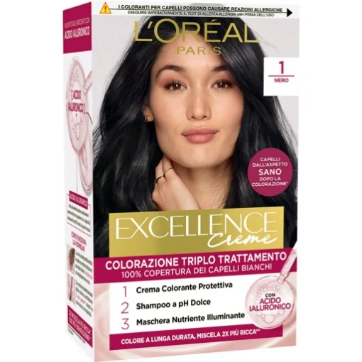 L'OREAL TINTA CAPELLI EXCELLENCE CREME CON ACIDO IALURONICO N.1 NERO - L'ORÉAL PARIS
