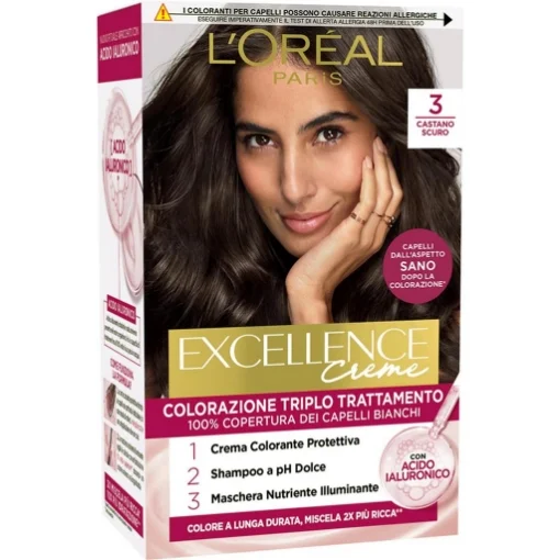 L'OREAL TINTA CAPELLI EXCELLENCE CREME CON ACIDO IALURONICO N.3 CASTANO SCURO - L'ORÉAL PARIS