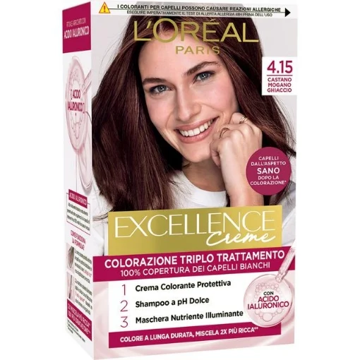 L'OREAL TINTA CAPELLI EXCELLENCE CREME CON ACIDO IALURONICO N.4.15 CASTANO MOGANO GHIACCIO - L'ORÉAL PARIS