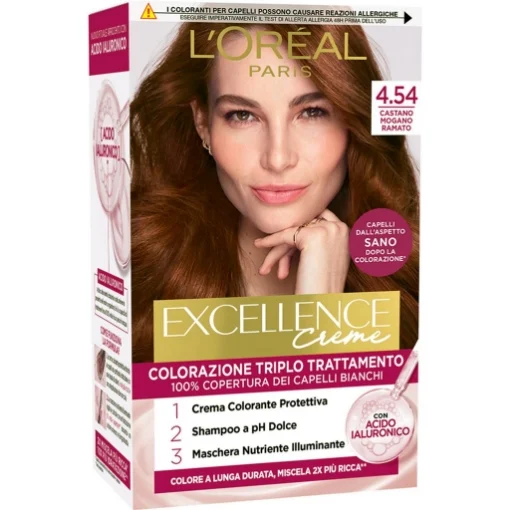 L'OREAL TINTA CAPELLI EXCELLENCE CREME CON ACIDO IALURONICO N.4.54 CASTANO MOGANO RAMATO - L'ORÉAL PARIS