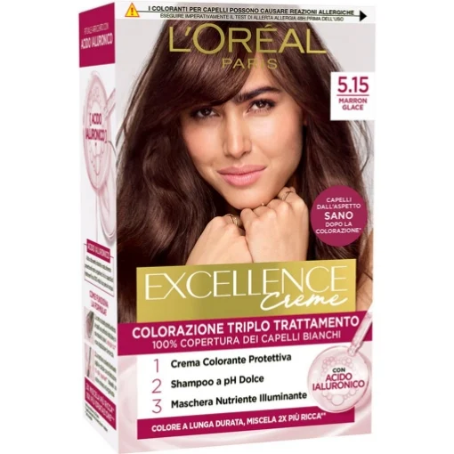 L'OREAL TINTA CAPELLI EXCELLENCE CREME CON ACIDO IALURONICO N.5.15 MARRON GLACE - L'ORÉAL PARIS